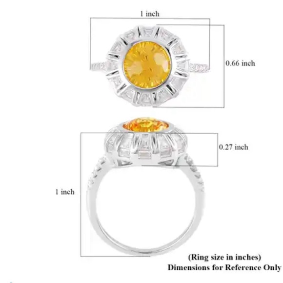 Lustro Stella Yellow and White CZ Halo Ring in Platinum over Sterling Silver - Picture 6 of 8